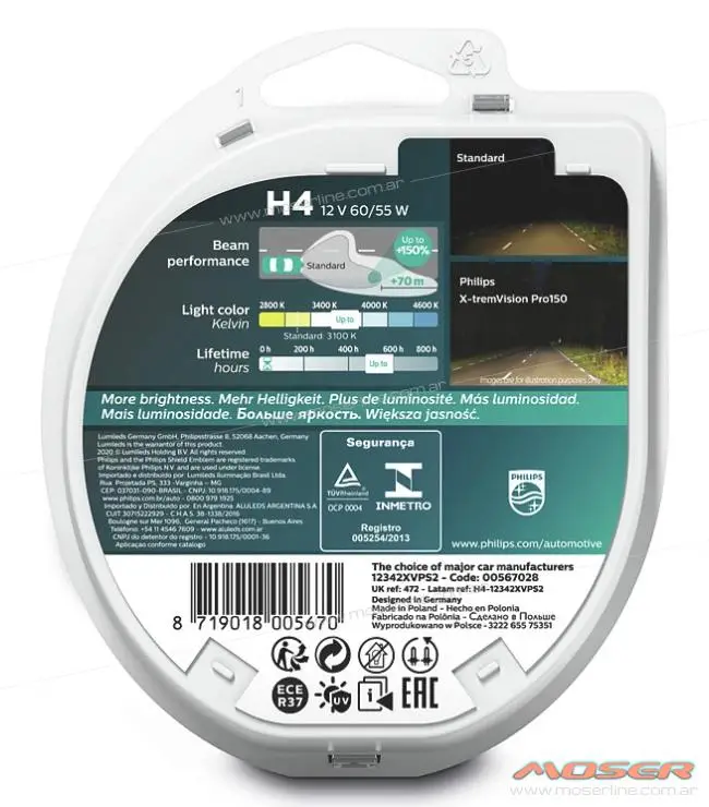 Kit Philips X-tremeVision Pro150 H4 (+150% Luz) - Máximo Rendimiento