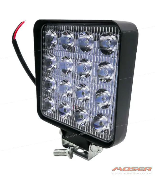 Faro Led Cuadrado de Aluminio, 16 LED 48W / 10,8cm de Lado y 3cm Espesor