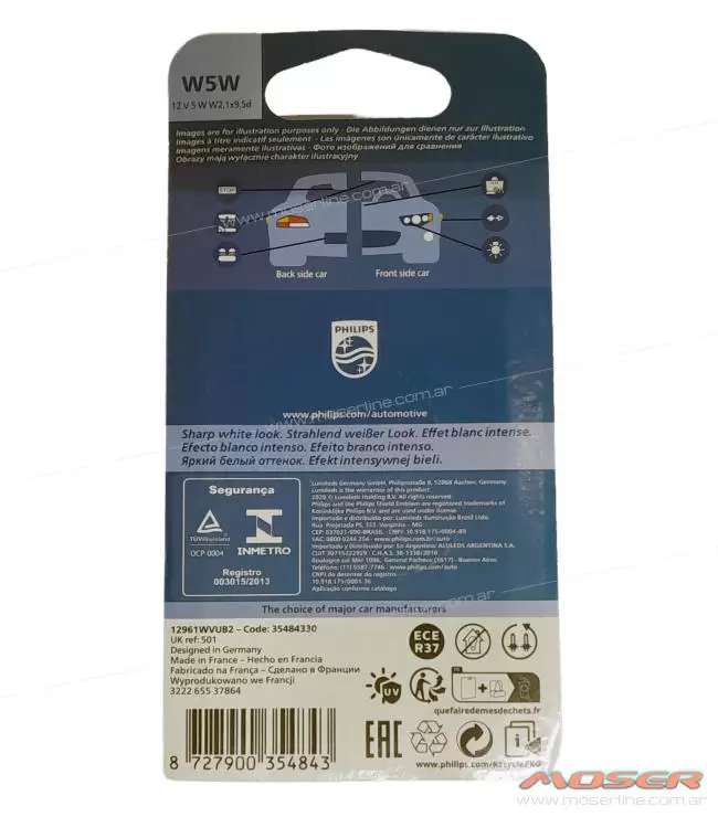 Lamparas T10 Philips WhiteVision Ultra 12V W5W Sharp White Look