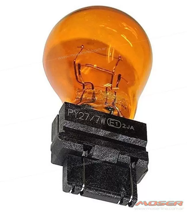Lampara PY27/7W 12 V Culote Plástico 2 Filamentos Ambar 3757AK 