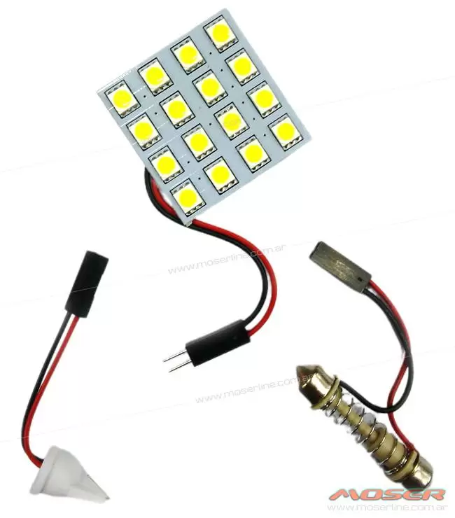 Plaqueta con 16 led adhesiva con adaptadores 12v