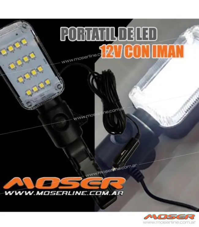 Portátil LED SMD - 12V con imán y colgante - Con pinzas para batería
