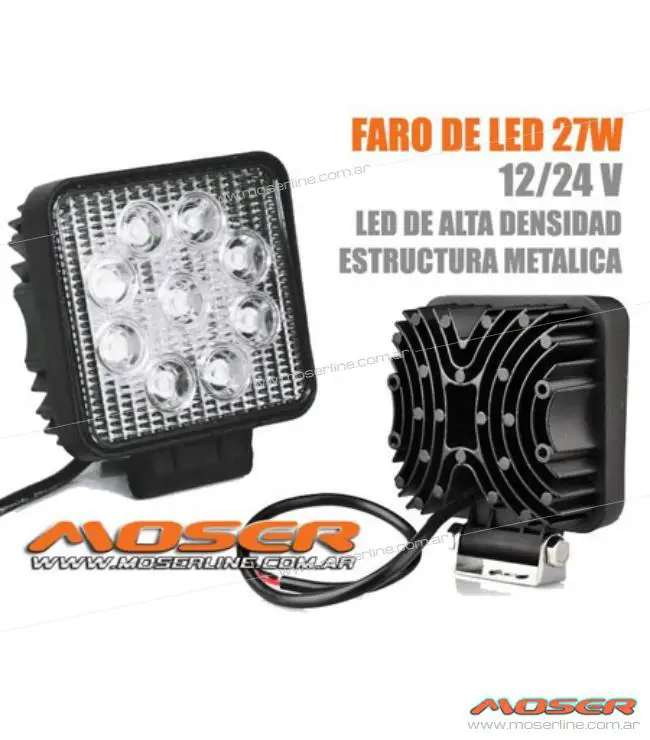 Faro LED Cuadrado Universal 12v - 24v 27W